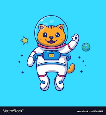 cute cat astronaut flying in space cartoon