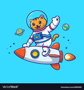 cute cat astronaut riding rocket cartoon