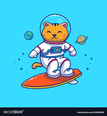 cute cat astronaut surfing in space cartoon