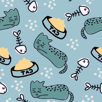 Cute Cat Hand Drawn Seamless Pattern Funny Design Background ...
