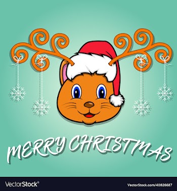 cute cat head cartoon christmas card wearing hat