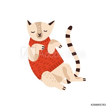 Cute cat in warm sweater flat vector illustration