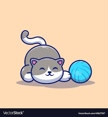 cute cat playing ball cartoon