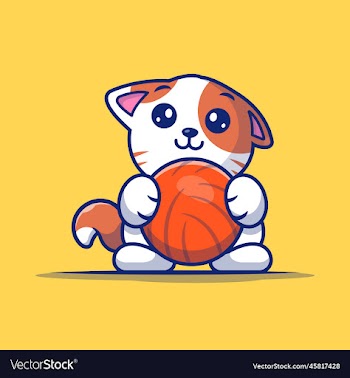 cute cat playing ball cartoon