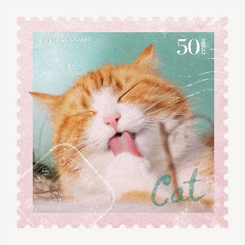 Cute cat postage stamp, animal | Free PSD - rawpixel