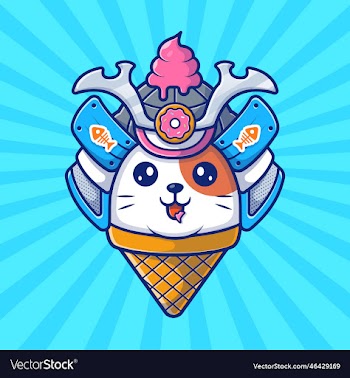 cute cat samurai mascot cartoon