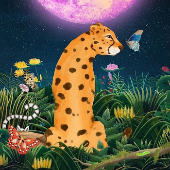 Cute cheetah background, purple moon | Free Photo Illustration - rawpixel