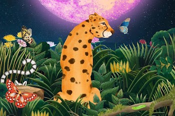 Cute cheetah background, purple moon | Free Photo Illustration - rawpixel