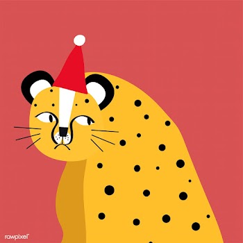 Cute cheetah wearing a Christmas hat vector | Free stock vector - 477067