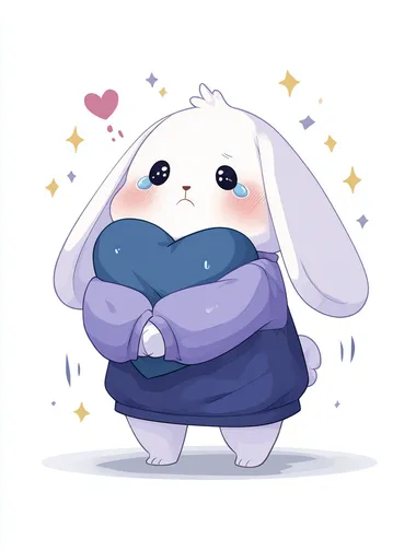 Cute Chibi Bunny Holding Blue Heart Pillow Cute Chibi Bunny Holding Blue Heart Pillow