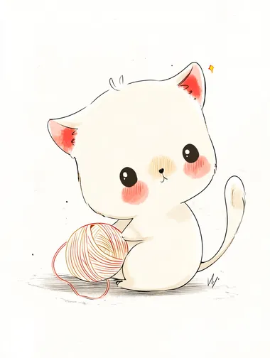 Cute Chibi Cat with Yarn Ball