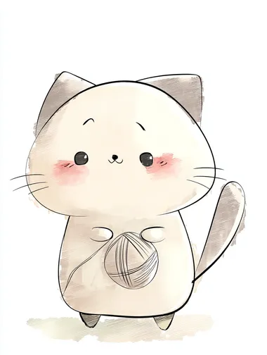 Cute Chibi Cat with Yarn for Nursery Decor