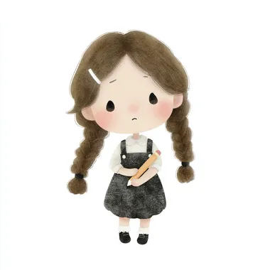 Cute Chibi Girl with Braided Pigtails Holding a Pencil Cute Chibi Girl with Braided Pigtails Holding a Pencil