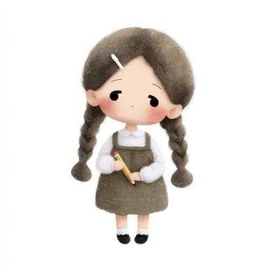 Cute Chibi Girl with Braided Pigtails Holding a Pencil Cute Chibi Girl with Braided Pigtails Holding a Pencil