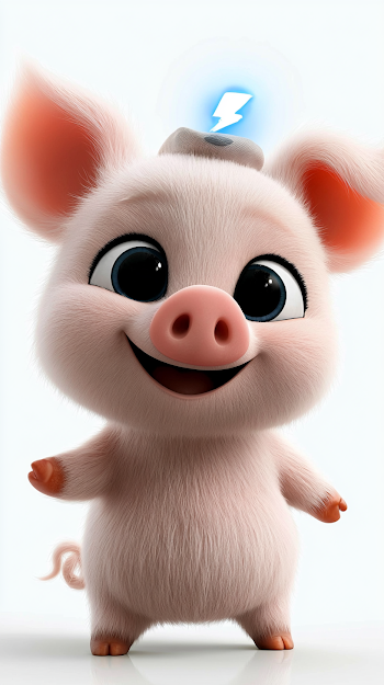 Cute Chibi Pig Character with Lightning Bolt Hat