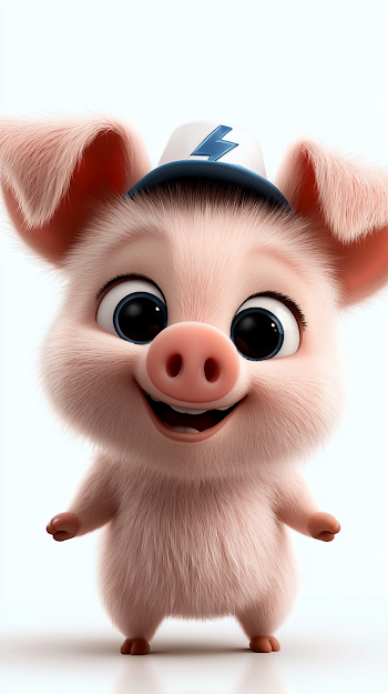 Cute Chibi Pink Baby Pig Character