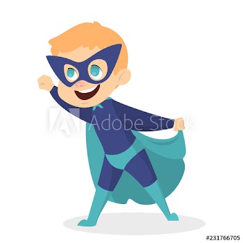Cute child in the blue superhero costume