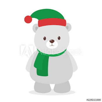 Cute christmas bear standing with green scarf