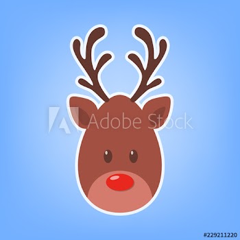 Cute christmas brown reindeer head with red nose