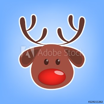 Cute christmas brown reindeer head with red nose