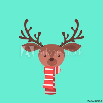 Cute christmas brown reindeer head with red scarf