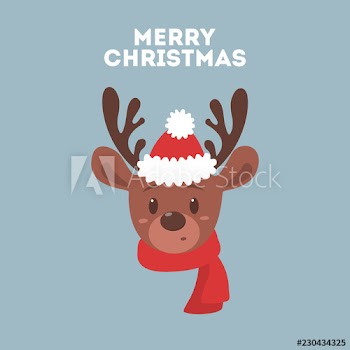Cute christmas brown reindeer head with red scarf