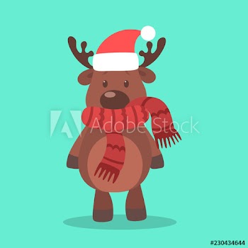 Cute christmas brown reindeer with red scarf