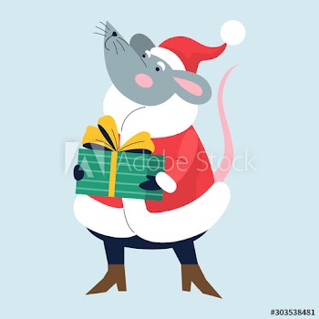 Cute christmas rat set holding festive stuff