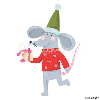 Cute christmas rat set holding festive stuff