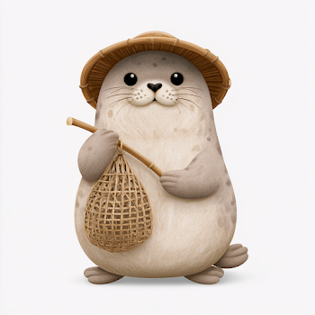 Cute Chubby Baby Seal with Fishing Net