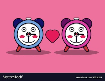 cute clock mascot in love flat design