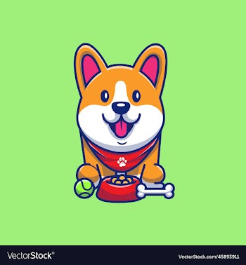 cute corgi food bone and baseball cartoon