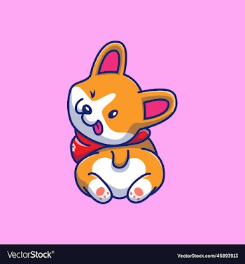 cute corgi lying prone cartoon