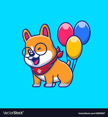 cute corgi with balloons cartoon