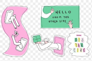 Cute COVID-19 png doodle journal stickers set