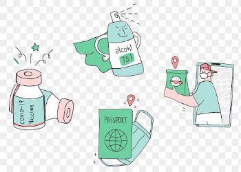 Cute COVID-19 social distancing png green doodle character set