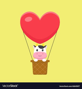 cute cow hot air balloon cartoon