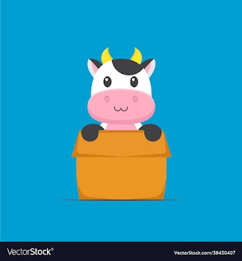 cute cow playing box cartoon