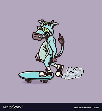 cute cow playing skateboard