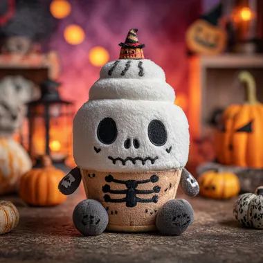 Cute Creepy Skeleton Ice Cream Plush Toy for Halloween