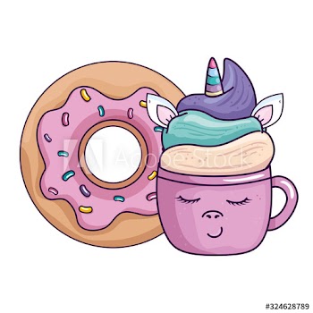 cute cup unicorn with donut kawaii style design