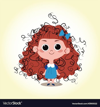 cute curly girl in a blue dress