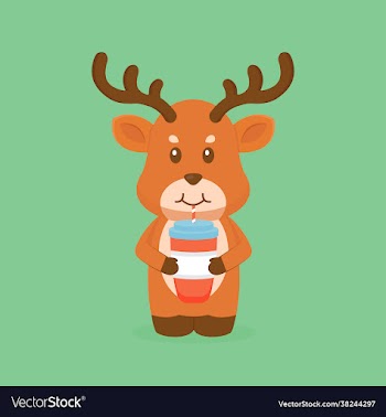 cute deer drink coffee cartoon