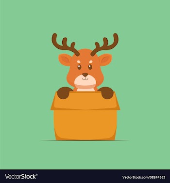 cute deer playing box cartoon