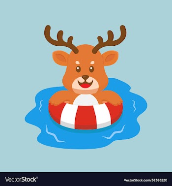 cute deer swimming summer cartoon