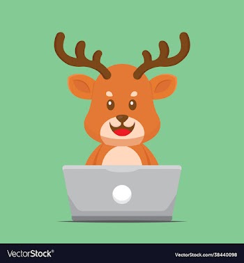 cute deer working with laptop