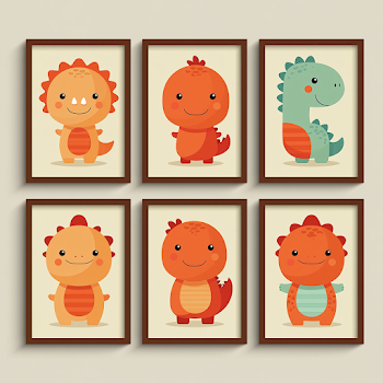 Cute Dinosaur Illustrations for Kids' Decor