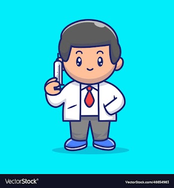 cute doctor holding injection cartoon