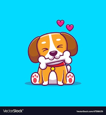cute dog bite bone cartoon