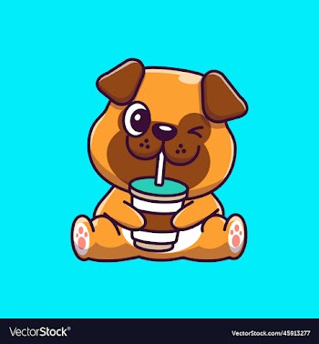 cute dog drinking cartoon
